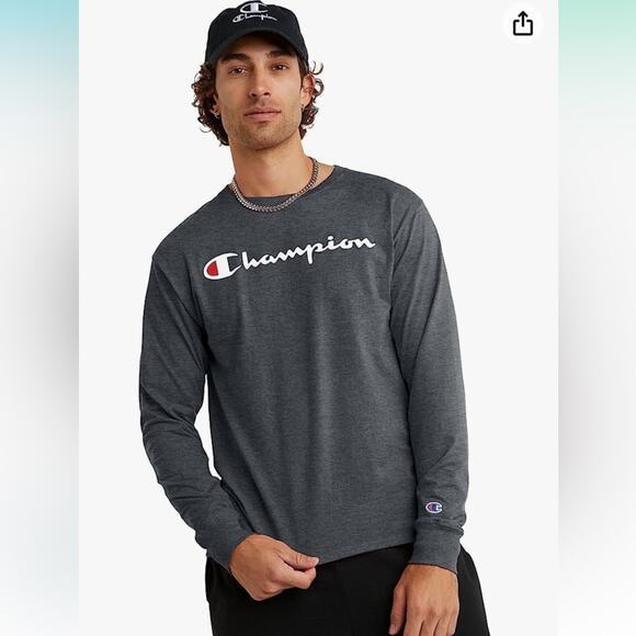 Champion Grey Long Sleeve Cotton T Shirt Size 2XL - Picture 1 of 8